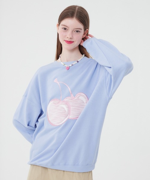 【なつき】新品 kirsh ビッグチェリースウェット ライトブルー KIRSH（キルシー）の「KIRSH KNIT BIG CHERRY SWEATSHIRT ニットビッグ
