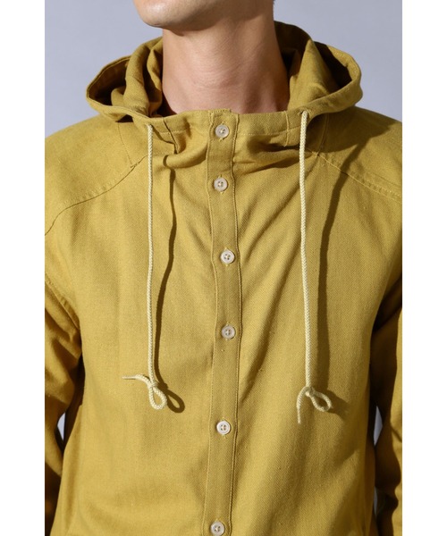 BLUE TORNADO（ブルートルネード）の「BLUE TORNADO∴ヘリンボンロングフードシャツ（パーカー・メンズ・イエロー・L）」の5枚目の写真