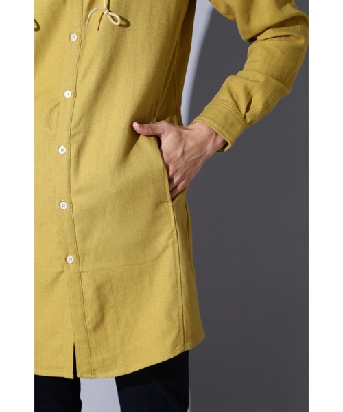 BLUE TORNADO（ブルートルネード）の「BLUE TORNADO∴ヘリンボンロングフードシャツ（パーカー・メンズ・イエロー・L）」の4枚目の写真