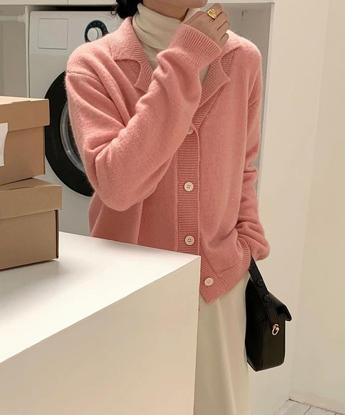 Girly Doll(ガーリードール)の「オープンカラーニットカーディガン(カーディガン/ボレロ・レディース・キャメル/ベージュ/グリーン/パープル/ピンク・F)」の6枚目の写真