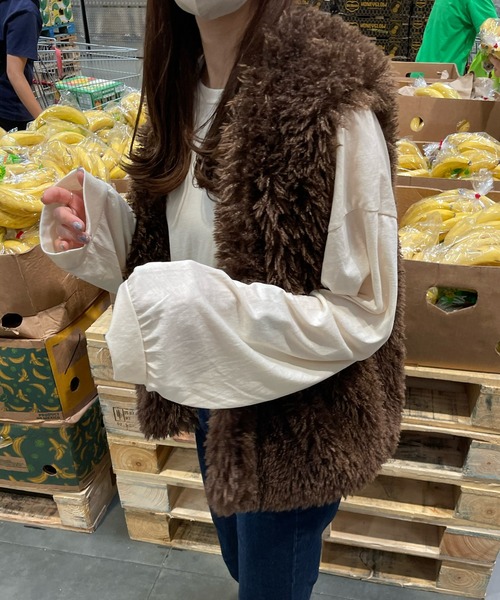 LE MORE（リモア）の「フェイクファーベスト（ベスト・レディース・アイボリー/ピンク/ブラウン・FREE）」の19枚目の写真