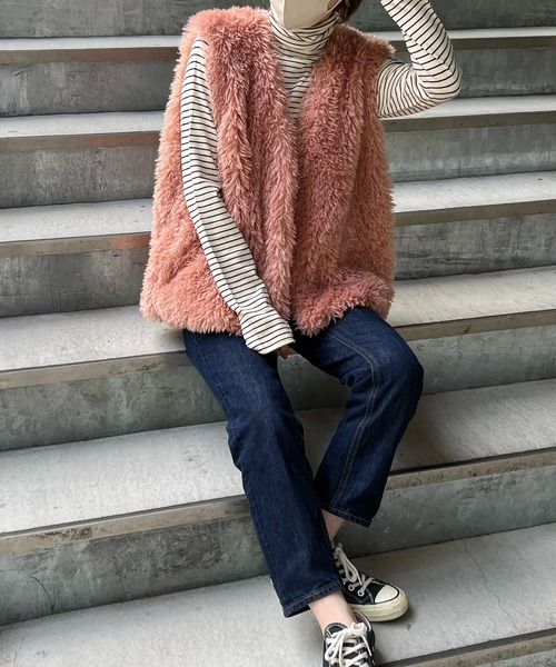 LE MORE（リモア）の「フェイクファーベスト（ベスト・レディース・アイボリー/ピンク/ブラウン・FREE）」の8枚目の写真