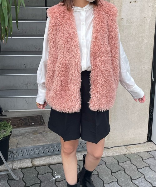 LE MORE（リモア）の「フェイクファーベスト（ベスト・レディース・アイボリー/ピンク/ブラウン・FREE）」の5枚目の写真