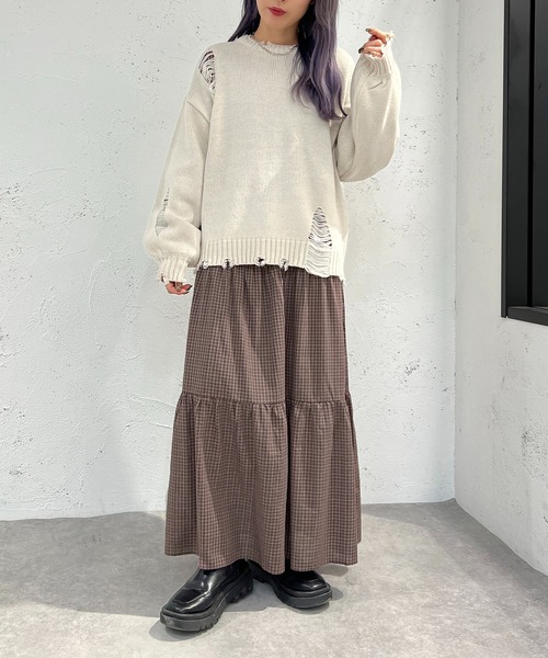 apres jour mignon(アプレジュールミニョン)の「クラッシュダメージニット【ZOZOTOWN限定アイテム】(ニット/セーター・レディース・ブラック/アイボリー/ブルー・X-LARGE/フリー)」の17枚目の写真