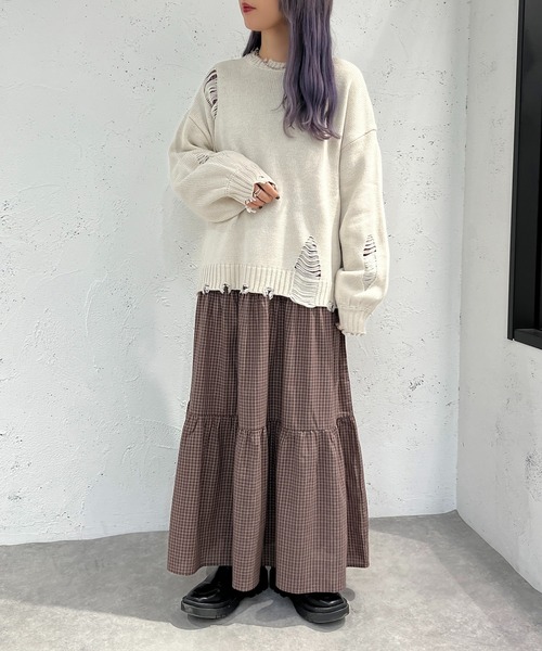 apres jour mignon(アプレジュールミニョン)の「クラッシュダメージニット【ZOZOTOWN限定アイテム】(ニット/セーター・レディース・ブラック/アイボリー/ブルー・X-LARGE/フリー)」の18枚目の写真
