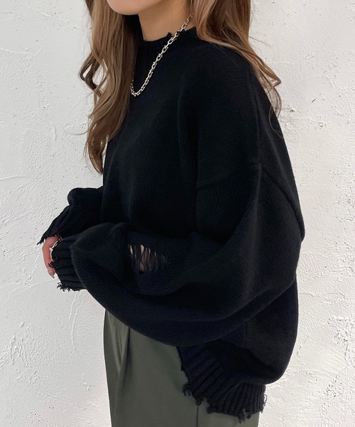 apres jour mignon(アプレジュールミニョン)の「クラッシュダメージニット【ZOZOTOWN限定アイテム】(ニット/セーター・レディース・ブラック/アイボリー/ブルー・X-LARGE/フリー)」の5枚目の写真