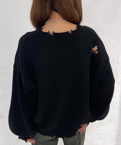 apres jour mignon(アプレジュールミニョン)の「クラッシュダメージニット【ZOZOTOWN限定アイテム】(ニット/セーター・レディース・ブラック/アイボリー/ブルー・X-LARGE/フリー)」の6枚目の写真