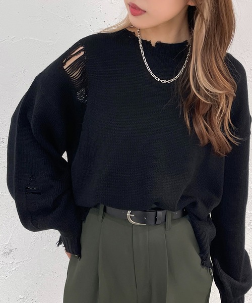 apres jour mignon(アプレジュールミニョン)の「クラッシュダメージニット【ZOZOTOWN限定アイテム】(ニット/セーター・レディース・ブラック/アイボリー/ブルー・X-LARGE/フリー)」の20枚目の写真