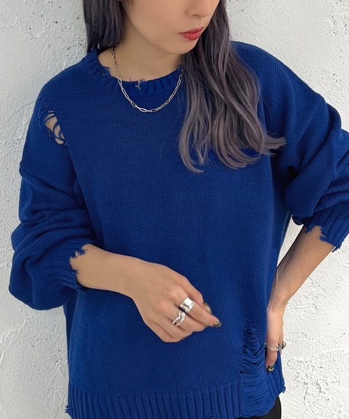 apres jour mignon(アプレジュールミニョン)の「クラッシュダメージニット【ZOZOTOWN限定アイテム】(ニット/セーター・レディース・ブラック/アイボリー/ブルー・X-LARGE/フリー)」の21枚目の写真