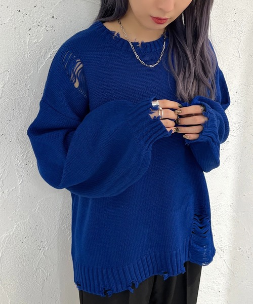 apres jour mignon(アプレジュールミニョン)の「クラッシュダメージニット【ZOZOTOWN限定アイテム】(ニット/セーター・レディース・ブラック/アイボリー/ブルー・X-LARGE/フリー)」の22枚目の写真
