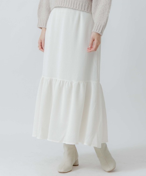 flower(フラワー)の「ギャザーティアードスカート(スカート・レディース・ホワイト/アイボリー/ブラック・FREE)」の2枚目の写真