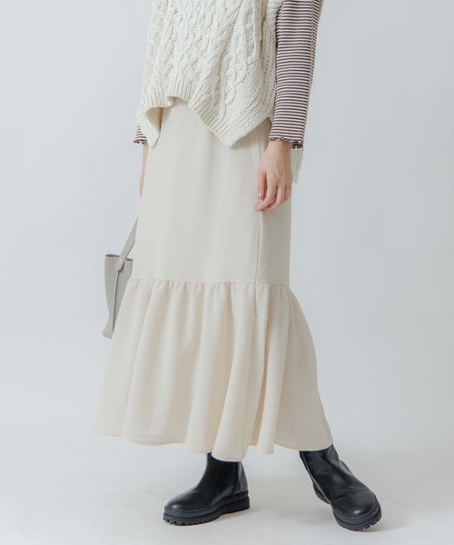 flower(フラワー)の「ギャザーティアードスカート(スカート・レディース・ホワイト/アイボリー/ブラック・FREE)」の3枚目の写真