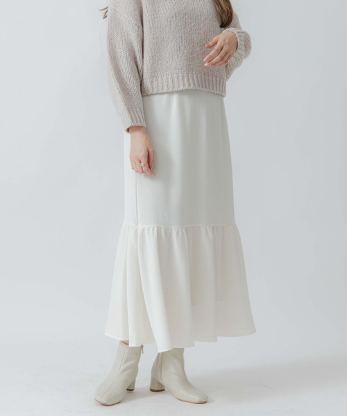 flower(フラワー)の「ギャザーティアードスカート(スカート・レディース・ホワイト/アイボリー/ブラック・FREE)」の5枚目の写真