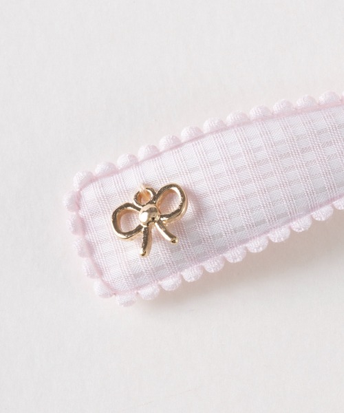 KP DECO（ケーピーデコ）の「お花レースとリボンチャームのギンガムチェック柄ヘアピン２個セット（ヘアピン・キッズ・ピンク/イエロー・FREE）」の5枚目の写真