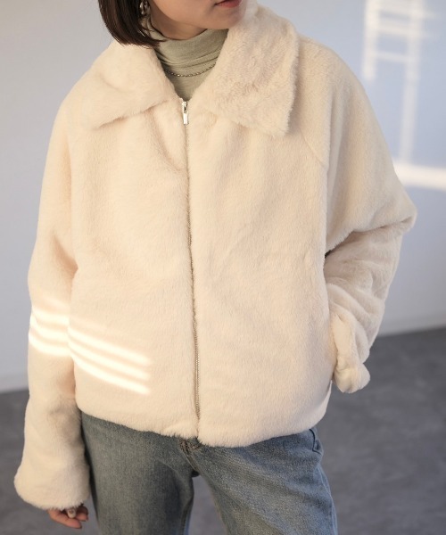 Reurie'（レウリィ）の「フロントジップエコファージャケット（その他アウター・レディース・ブラック/アイボリー・FREE）」の2枚目の写真