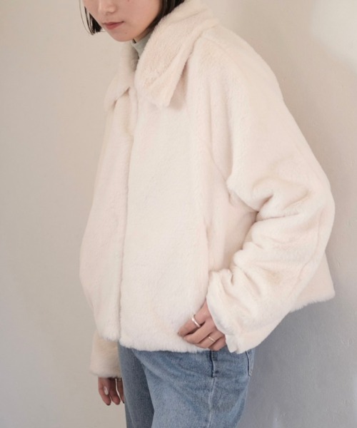 Reurie'（レウリィ）の「フロントジップエコファージャケット（その他アウター・レディース・ブラック/アイボリー・FREE）」の8枚目の写真