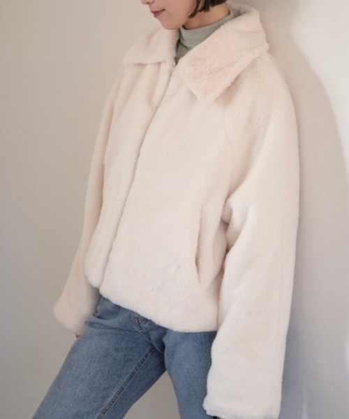 Reurie'（レウリィ）の「フロントジップエコファージャケット（その他アウター・レディース・ブラック/アイボリー・FREE）」の9枚目の写真