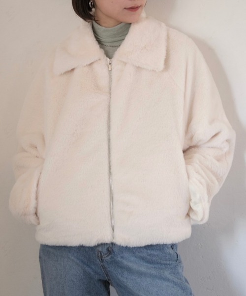 Reurie'（レウリィ）の「フロントジップエコファージャケット（その他アウター・レディース・ブラック/アイボリー・FREE）」の7枚目の写真