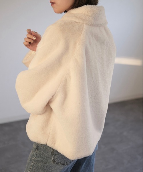 Reurie'（レウリィ）の「フロントジップエコファージャケット（その他アウター・レディース・ブラック/アイボリー・FREE）」の6枚目の写真