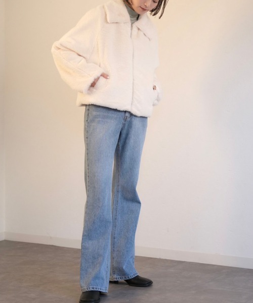 Reurie'（レウリィ）の「フロントジップエコファージャケット（その他アウター・レディース・ブラック/アイボリー・FREE）」の10枚目の写真