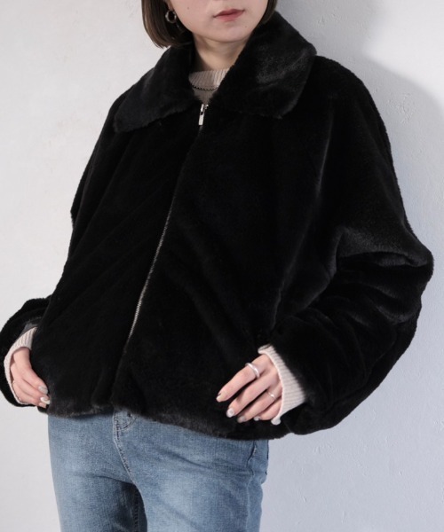 Reurie'（レウリィ）の「フロントジップエコファージャケット（その他アウター・レディース・ブラック/アイボリー・FREE）」の13枚目の写真