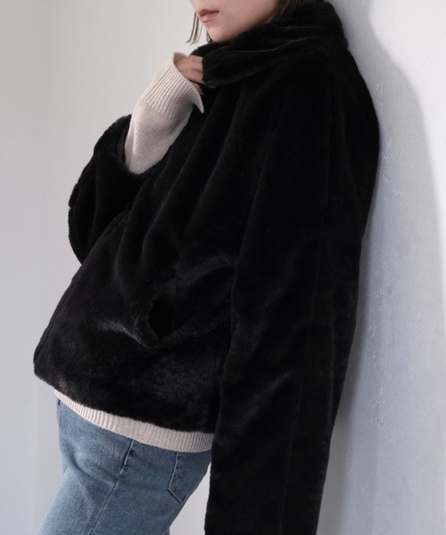 Reurie'（レウリィ）の「フロントジップエコファージャケット（その他アウター・レディース・ブラック/アイボリー・FREE）」の14枚目の写真