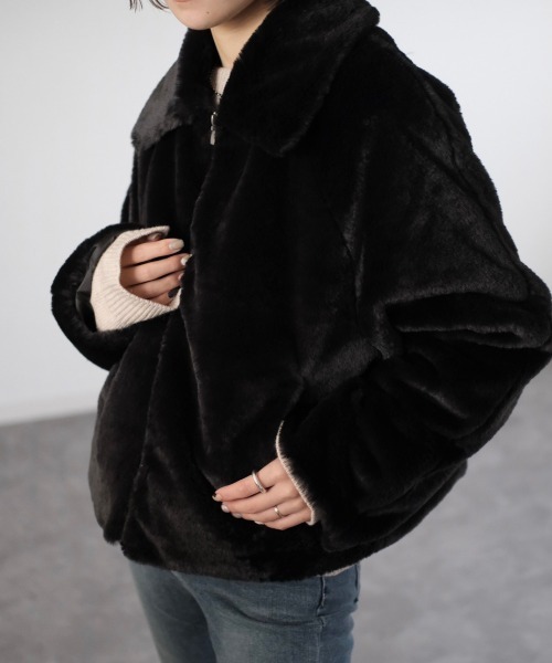 Reurie'（レウリィ）の「フロントジップエコファージャケット（その他アウター・レディース・ブラック/アイボリー・FREE）」の15枚目の写真