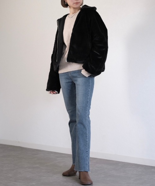 Reurie'（レウリィ）の「フロントジップエコファージャケット（その他アウター・レディース・ブラック/アイボリー・FREE）」の19枚目の写真