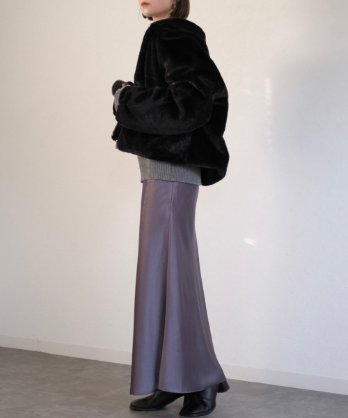 Reurie'（レウリィ）の「フロントジップエコファージャケット（その他アウター・レディース・ブラック/アイボリー・FREE）」の21枚目の写真