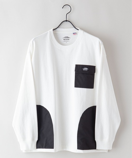 OUTDOOR PRODUCTS APPAREL（アウトドアプロダクツアパレル）の「USAコットン ビッグシルエット　布帛ポケット　ロングTシャツ　ロンT（Tシャツ/カットソー・メンズ・ホワイト/ブラック/カーキ・MEDIUM/LARGE/X-LARGE）」の22枚目の写真