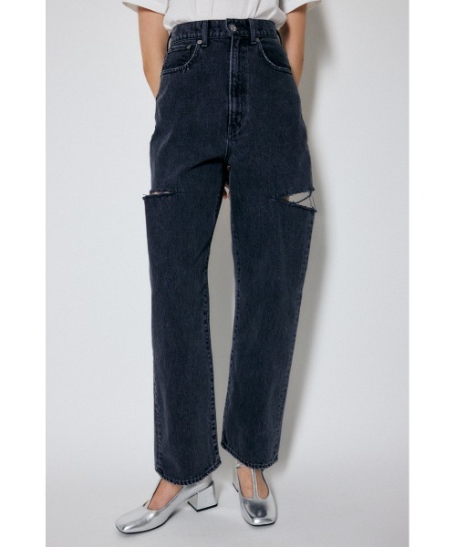 MOUSSY（マウジー）の「THIGH SLIT BLK LOOSE STRAIGHT（デニムパンツ・レディース・ブラック・24inch/23inch/26inch/25inch）」の2枚目の写真