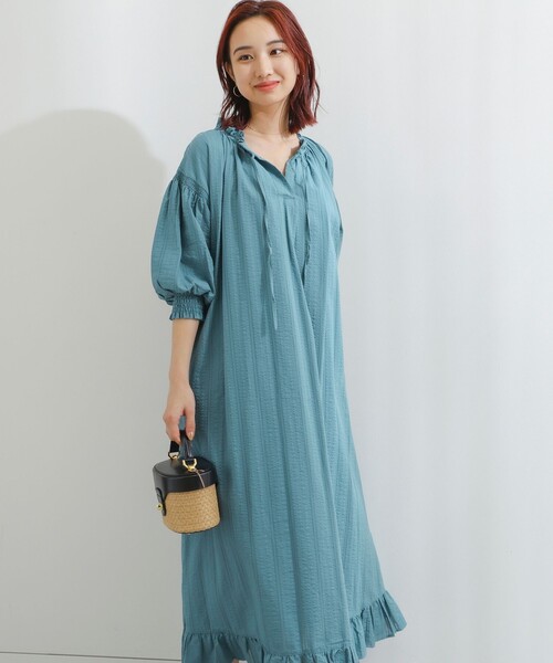B:MING by BEAMS(ビーミングバイビームス)の「B:MING by BEAMS / スキッパー サッカー ワンピーズ(ワンピース・レディース・グリーン系その他/オフホワイト・FREE)」の1枚目の写真