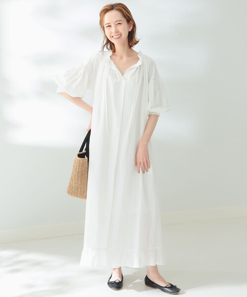 B:MING by BEAMS(ビーミングバイビームス)の「B:MING by BEAMS / スキッパー サッカー ワンピーズ(ワンピース・レディース・グリーン系その他/オフホワイト・FREE)」の6枚目の写真