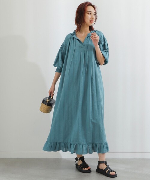B:MING by BEAMS(ビーミングバイビームス)の「B:MING by BEAMS / スキッパー サッカー ワンピーズ(ワンピース・レディース・グリーン系その他/オフホワイト・FREE)」の14枚目の写真