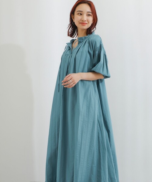 B:MING by BEAMS(ビーミングバイビームス)の「B:MING by BEAMS / スキッパー サッカー ワンピーズ(ワンピース・レディース・グリーン系その他/オフホワイト・FREE)」の5枚目の写真