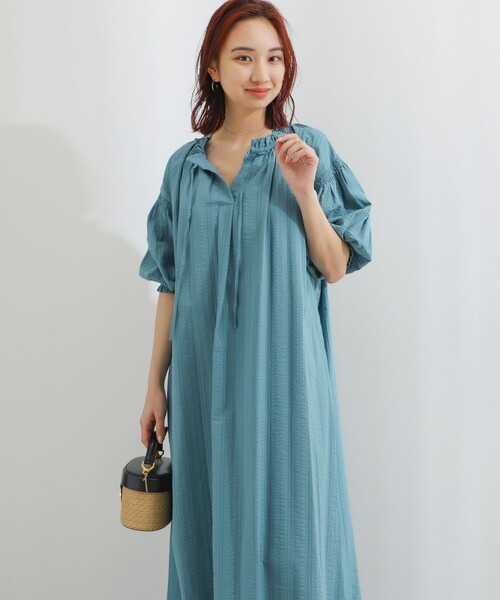 B:MING by BEAMS(ビーミングバイビームス)の「B:MING by BEAMS / スキッパー サッカー ワンピーズ(ワンピース・レディース・グリーン系その他/オフホワイト・FREE)」の7枚目の写真