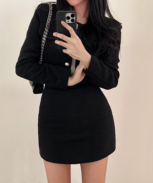 FREE STYLISTS（フリー スタイリスト）の「YUGA_YGMC ツイード　台形ミニスカート（スカート・レディース・ブラック/オフホワイト・S/M）」の10枚目の写真