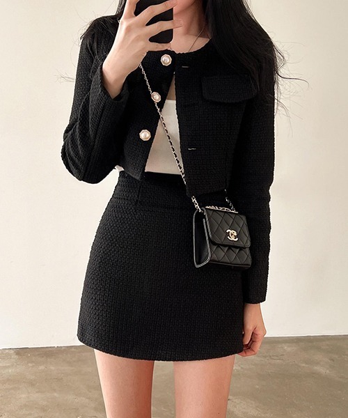 FREE STYLISTS（フリー スタイリスト）の「YUGA_YGMC ツイード　台形ミニスカート（スカート・レディース・ブラック/オフホワイト・S/M）」の12枚目の写真