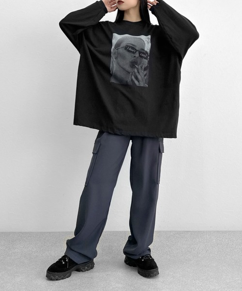 LVEU.(ラブユ.)の「Portrait print slit long sleeve T-shirt / ポートレートプリントスリットロンT(Tシャツ/カットソー・レディース・ブラック/ホワイト・FREE)」の14枚目の写真