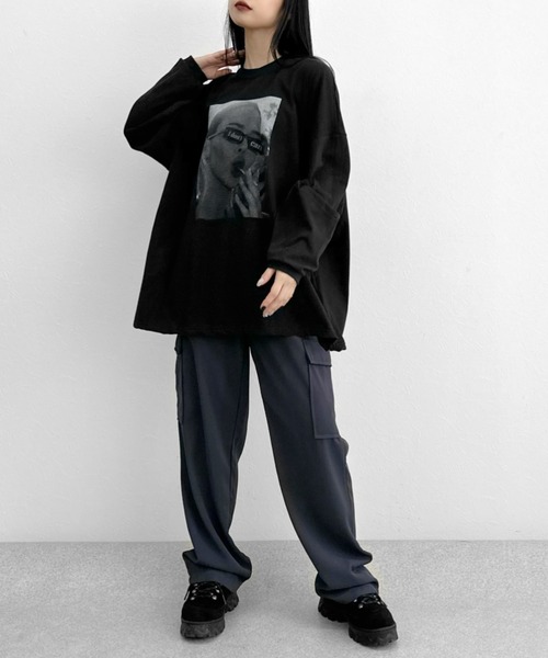 LVEU.(ラブユ.)の「Portrait print slit long sleeve T-shirt / ポートレートプリントスリットロンT(Tシャツ/カットソー・レディース・ブラック/ホワイト・FREE)」の15枚目の写真