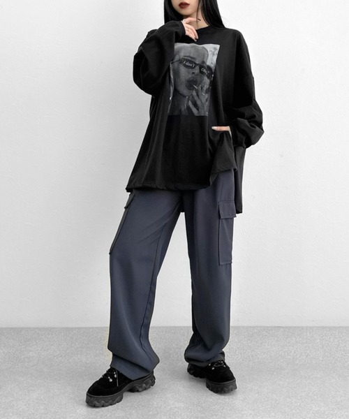 LVEU.(ラブユ.)の「Portrait print slit long sleeve T-shirt / ポートレートプリントスリットロンT(Tシャツ/カットソー・レディース・ブラック/ホワイト・FREE)」の16枚目の写真