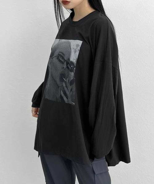 LVEU.(ラブユ.)の「Portrait print slit long sleeve T-shirt / ポートレートプリントスリットロンT(Tシャツ/カットソー・レディース・ブラック/ホワイト・FREE)」の12枚目の写真