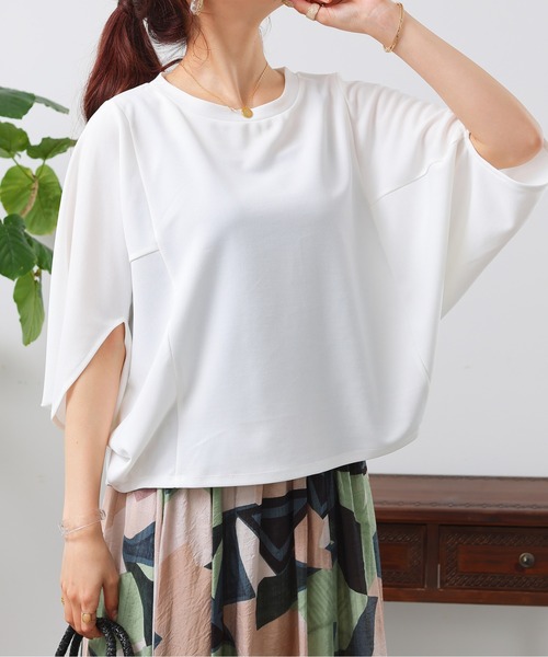 Chez toi(シェトワ)の「梨地ヤッコスリーブプルオーバー(Tシャツ/カットソー・レディース・オフホワイト/ブラック/ピンク/イエロー/イエロー系その他・FREE)」の1枚目の写真