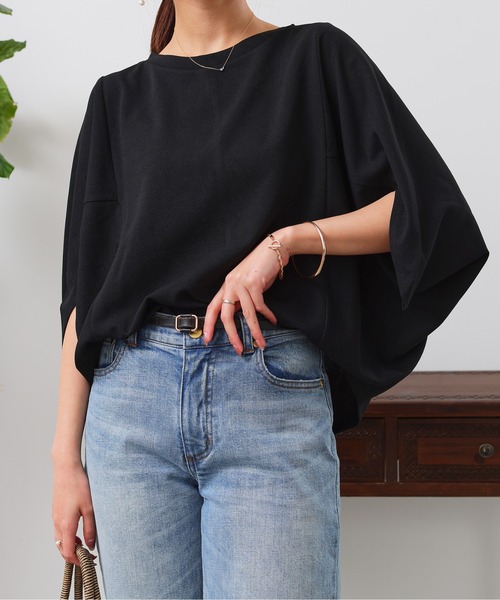 Chez toi(シェトワ)の「梨地ヤッコスリーブプルオーバー(Tシャツ/カットソー・レディース・オフホワイト/ブラック/ピンク/イエロー/イエロー系その他・FREE)」の3枚目の写真