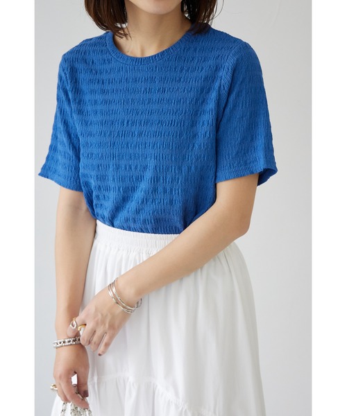 &. NOSTALGIA(アンドドットノスタルジア)の「【ZOZO限定】ふくれジャガードコンパクトTシャツ(Tシャツ/カットソー・レディース・アイボリー/ブラック/ブルー/ライム/ピンク・FREE)」の4枚目の写真