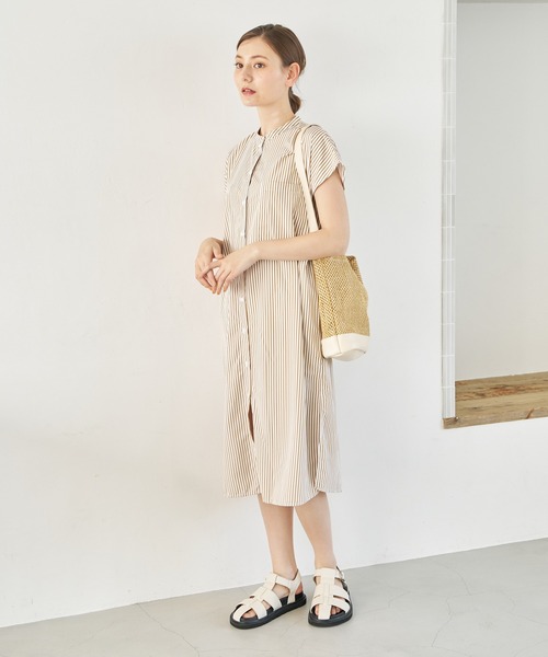 a:mure(アミュール)の「ストライプシャツワンピース(ワンピース・レディース・ネイビー/ブラウン・FREE)」の1枚目の写真