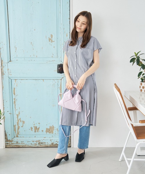 a:mure(アミュール)の「ストライプシャツワンピース(ワンピース・レディース・ネイビー/ブラウン・FREE)」の10枚目の写真