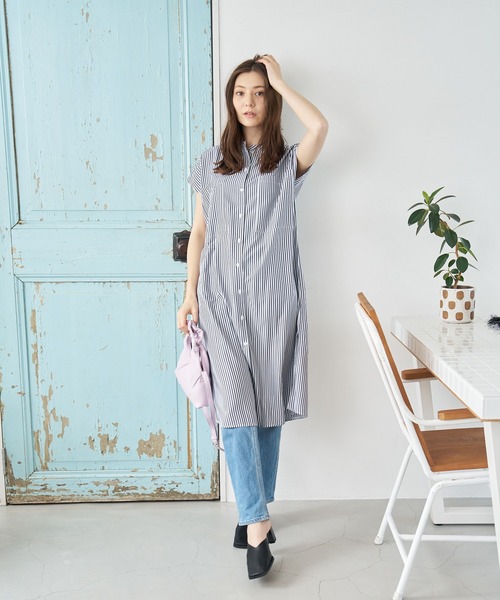a:mure(アミュール)の「ストライプシャツワンピース(ワンピース・レディース・ネイビー/ブラウン・FREE)」の11枚目の写真