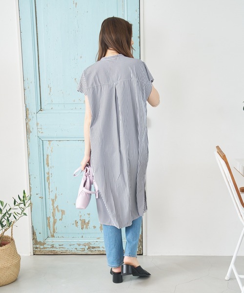 a:mure(アミュール)の「ストライプシャツワンピース(ワンピース・レディース・ネイビー/ブラウン・FREE)」の12枚目の写真