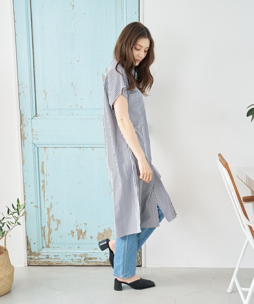 a:mure(アミュール)の「ストライプシャツワンピース(ワンピース・レディース・ネイビー/ブラウン・FREE)」の13枚目の写真